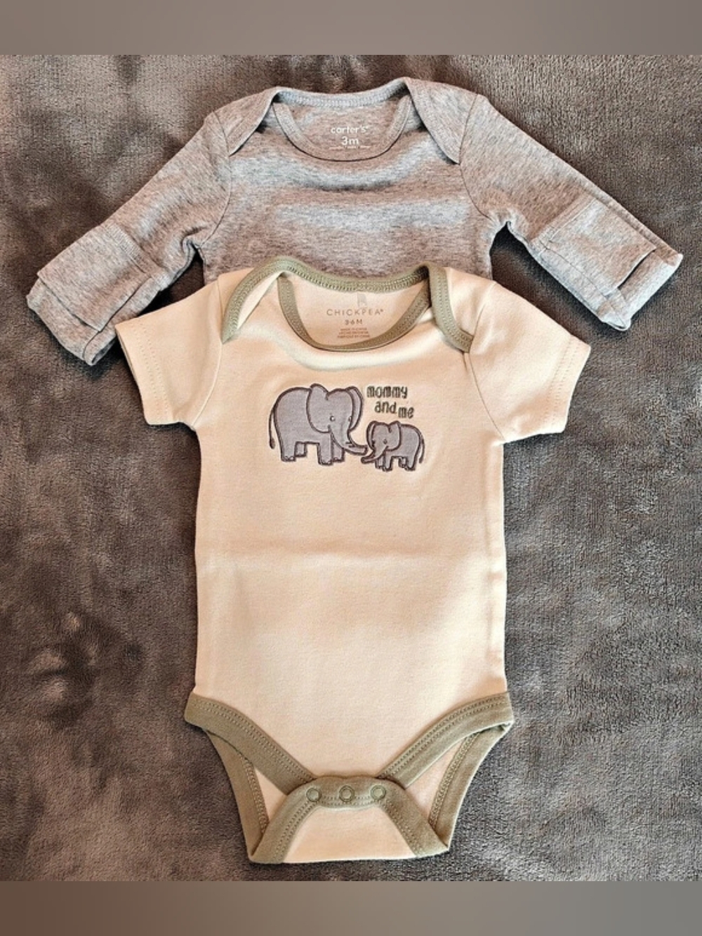 Kid's Carter's Gray Onesie & Chickpea Cream & Olive Onesie, 3-6 Months